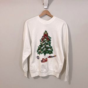Vintage 90s Christmas Sweatshirt, Christmas Tree and Toys, Crewneck, Size Large